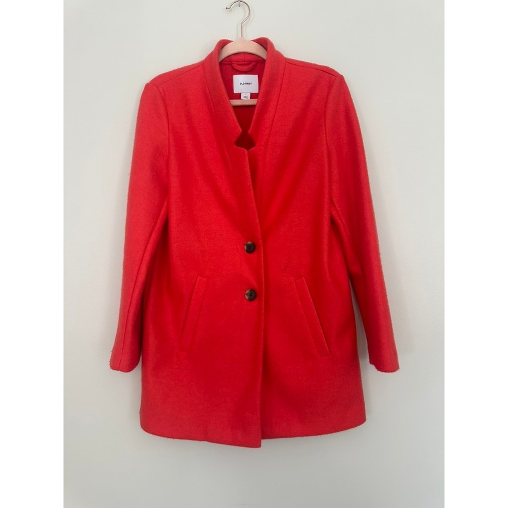 Old Navy Womens Red Soft-Brushed Car Coat Stand Collar Button Front Size S